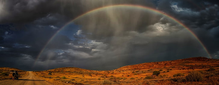 rainbow, landscape, nature, Africa, Namibia, rainbows, steppe, HD wallpaper