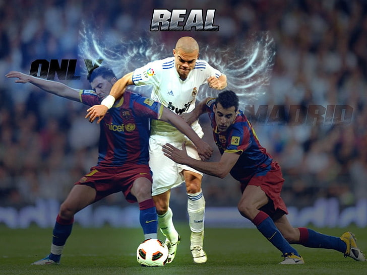 Real soccer digital wallpaper, Pepe, David Villa, Sergio Busquets