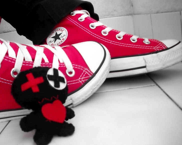 shoes, black, red, white, feet, heart, close-up, still life, HD wallpaper