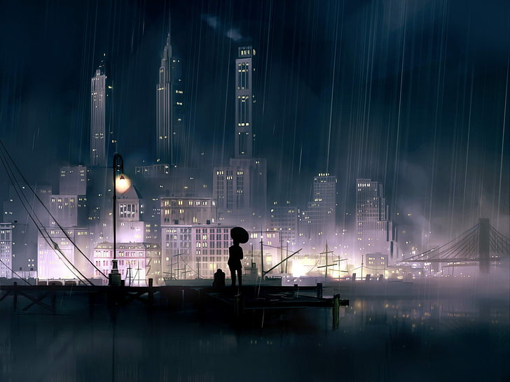 prompthunt futuristic city skyline by night anime illustration detailed