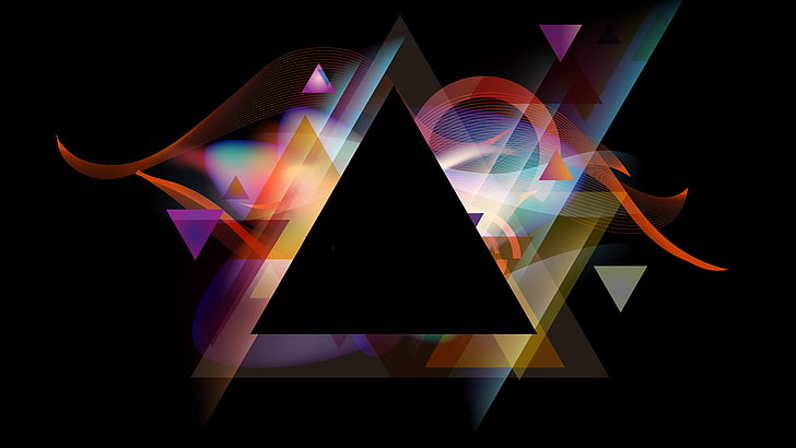 abstract, geometry, black background, colorful, triangle, multi colored, HD wallpaper