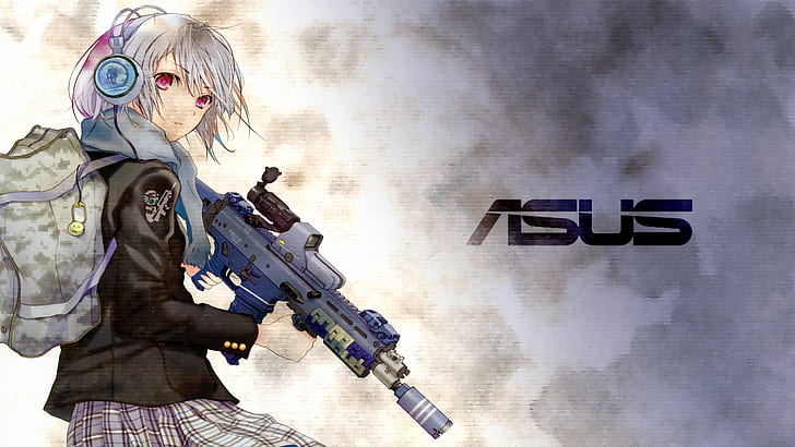anime girls, original characters, gun, weapon, one person, front view, HD wallpaper