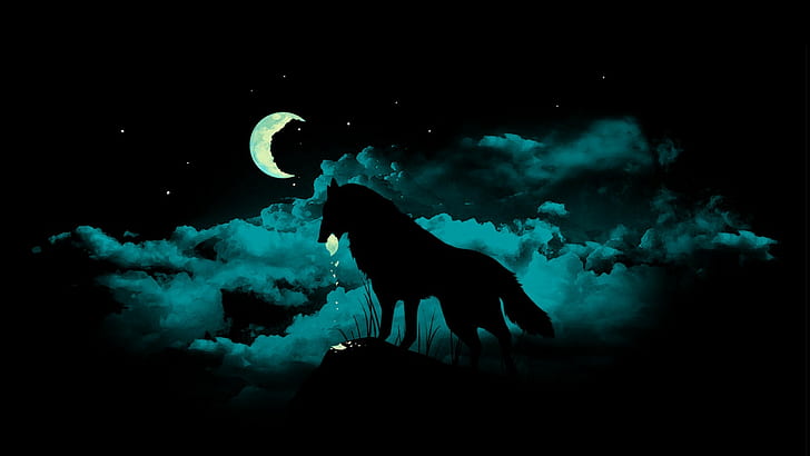 silhouette of horse digital wallpaper, wolf, animal, animal themes