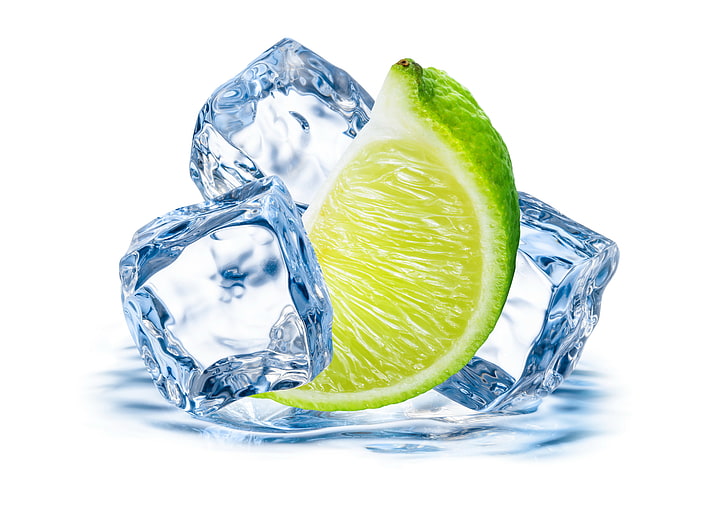 lime and ice cubes, citrus, fruit, citrus fruit, white background