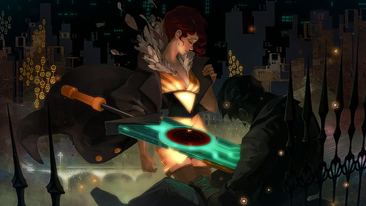 man and woman 3D wallpaper, Transistor, video games, Supergiant Games