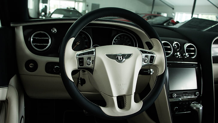 gray and black car steering wheel, car interior, Bentley, Bentley Continental GT