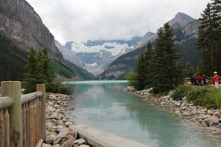 brown wooden fence, lake louise, canada, lake louise, canada