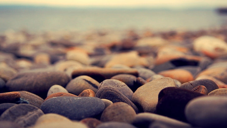 pile of rocks, beach, nature, stones, selective focus, large group of objects