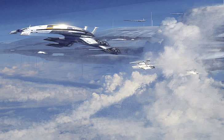 aircraft illustration, Mass Effect 2, Normandy SR-2, science fiction, HD wallpaper