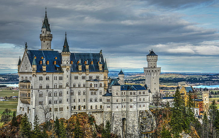 trees, castle, Germany, Bayern, Bavaria, Neuschwanstein Castle, HD wallpaper