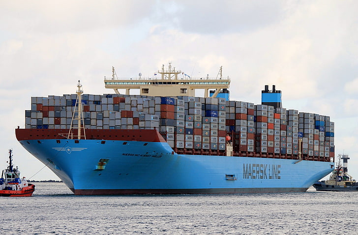 blue Maersk Line ship, maersk mc-kinney moller, largest container ship, HD wallpaper