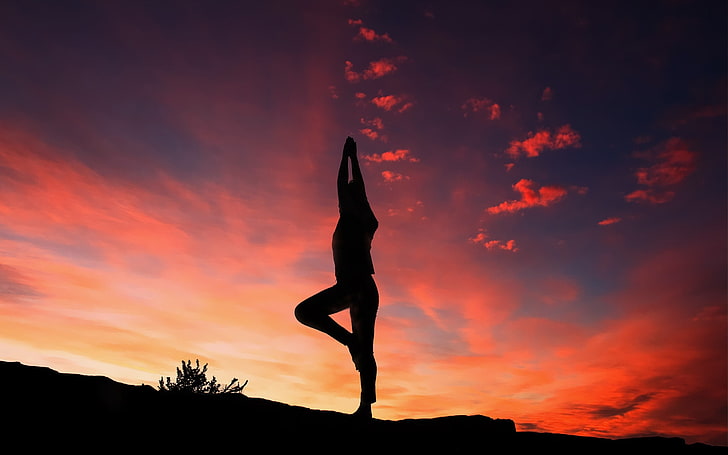 Sunset yoga silhouette High Quality Wallpaper, sky, lifestyles, HD wallpaper