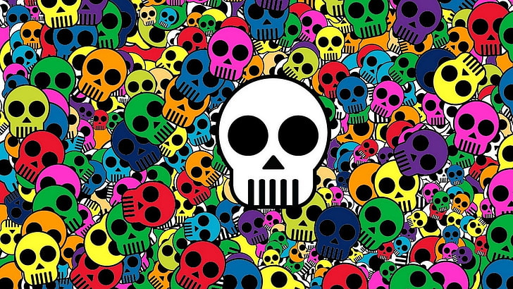 skull, colorful, artwork, multi colored, pattern, design, backgrounds, HD wallpaper