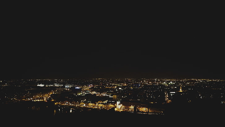 Lyon, cityscape, landscape, night, lights, sky, night sky, France, HD wallpaper