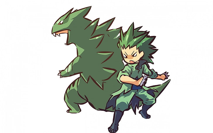 green haired boy anime character illustration, Pokémon, Tyranitar