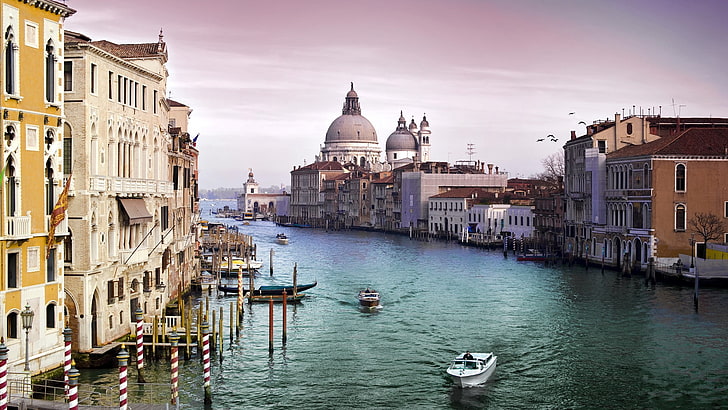white and brown concrete building, Venice, Italy, boat, city, HD wallpaper