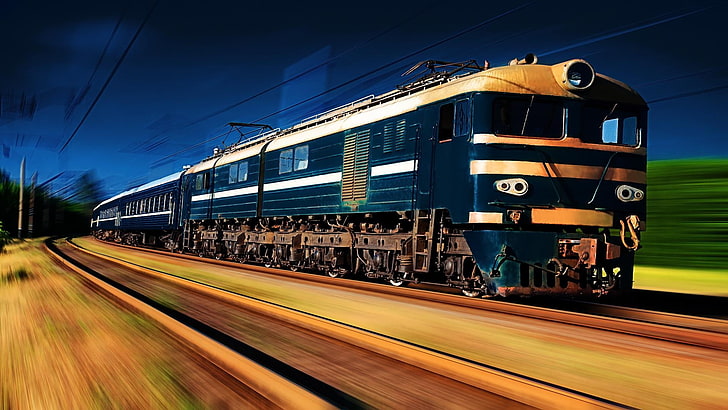 train, railway, motion blur, outdoors, transport, transportation, HD wallpaper