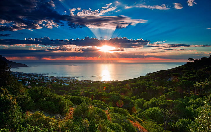 South Africa, Cape Town, sunset scenery, sea, coast, sky, clouds
