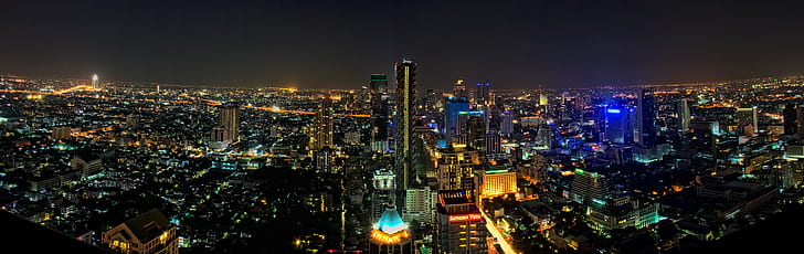 aerial view of city building during night time, bangkok, bangkok, HD wallpaper