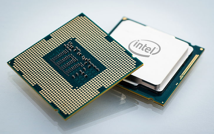 two Intel computer processor units, CPU, technology, computer chip