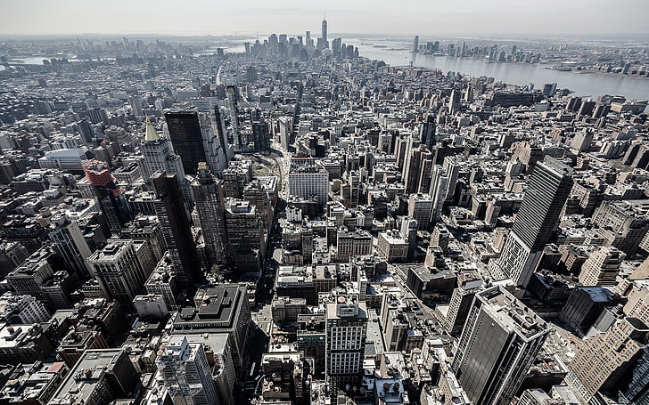 aerial view of city, cityscape, New York City, USA, building exterior, HD wallpaper