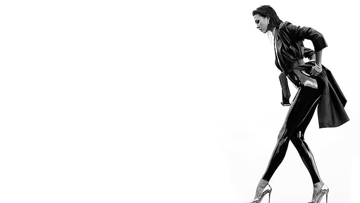 karlie kloss heels tight clothing bodysuit latex jacket monochrome, HD wallpaper
