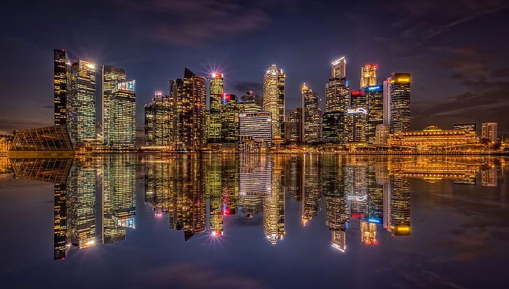 singapore 4k  screensaver, building exterior, city, reflection, HD wallpaper