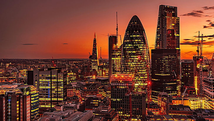 london, sunset, united kingdom, europe, cityscape, city lights, HD wallpaper