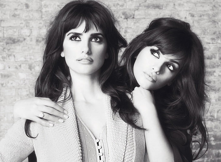 HD wallpaper: Penelope Cruz And Sister Black And White, female twin  grayscale photo | Wallpaper Flare