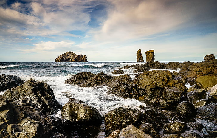 rocks near sea at daytime, açores, açores, Mosteiros, San miguel, HD wallpaper