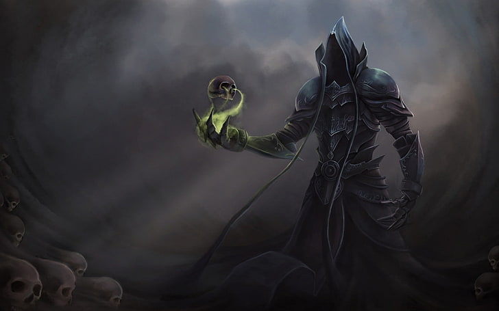 man with skull on hand illustration, Diablo, Diablo III, fantasy art
