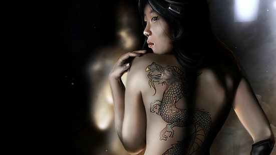 HD wallpaper: asian, back, dragon, girl, sensual, sensuality, sexy, tattoo  | Wallpaper Flare