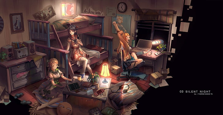 HD wallpaper: anime girls, friends, messy room, silent night | Wallpaper  Flare