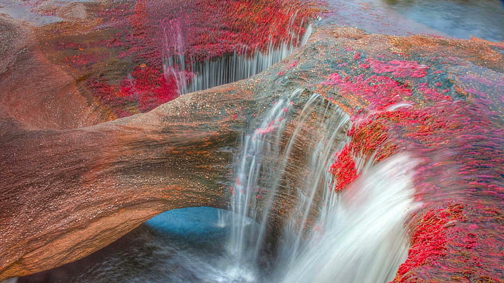waterfall, crystal channel, colombian, columbia, river, serranía de la macarena
