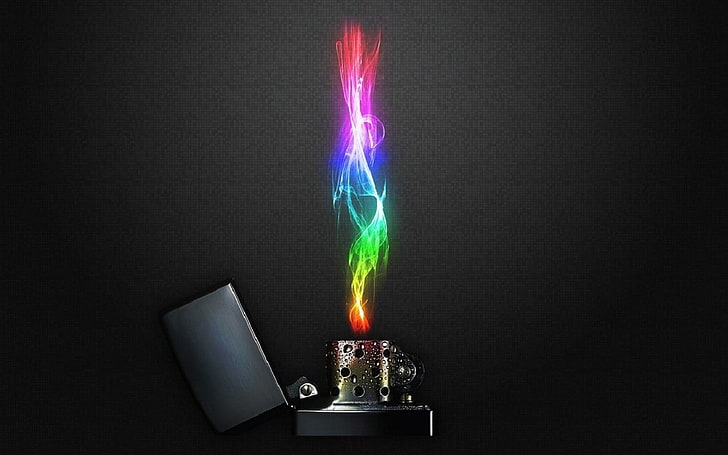 gray lighter with RGB color flame illustration, fire, colorful
