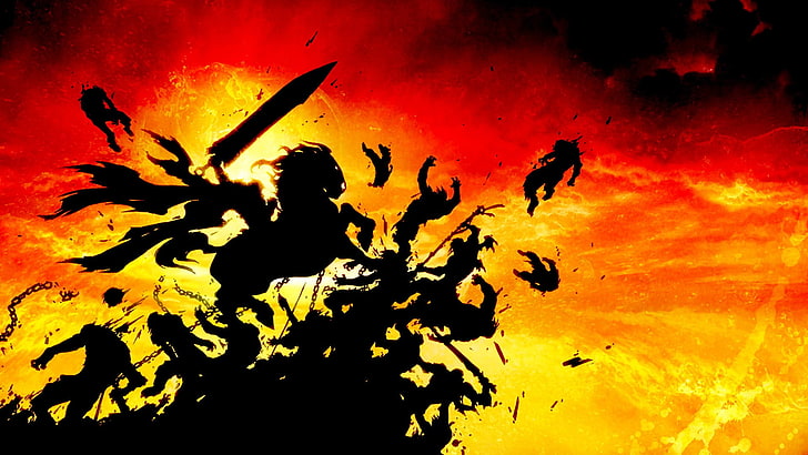 silhouette of horse, Darksiders, video games, red, orange color, HD wallpaper