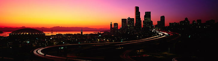 high-rise buildings, skyscraper, sunset, city, Seattle, cityscape, HD wallpaper