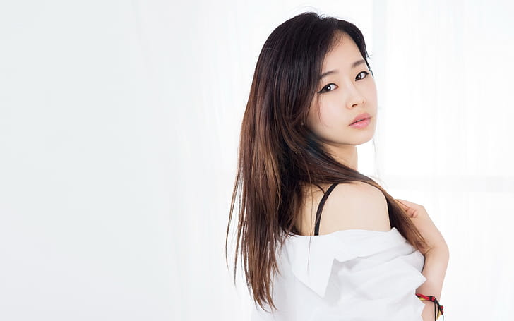 Asian girl, portrait, look back, HD wallpaper