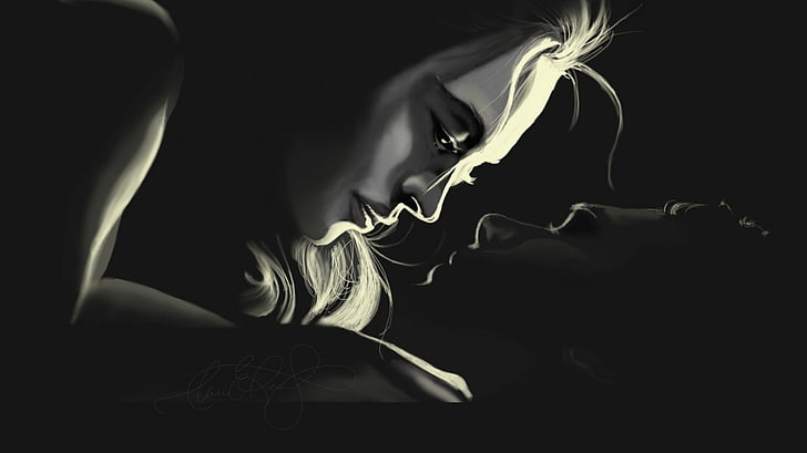 artwork, face, women, black background, smoke - physical structure, HD wallpaper