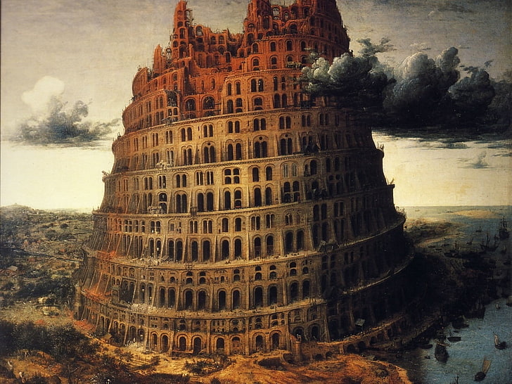 brown castle clip art, tower, babylon, painting, creative, architecture, HD wallpaper
