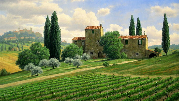 Hd Wallpaper Artistic Painting Italy, Landscape Pictures Of Italy