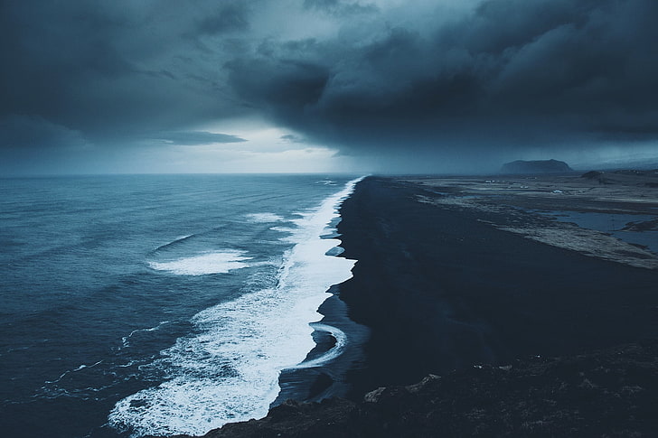 blue ocean, sea under nimbus clouds, landscape, Daniel Casson, HD wallpaper