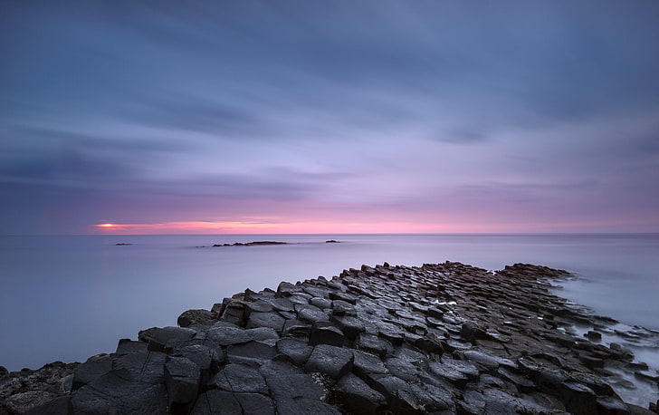 rock formation on body of water, nature, landscape, Giant's Causeway, HD wallpaper