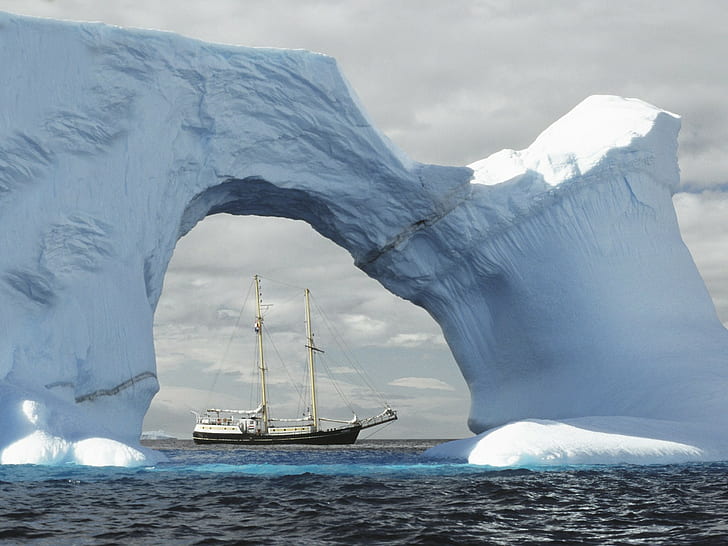 ship, ice berg, Arctic, vehicle, HD wallpaper