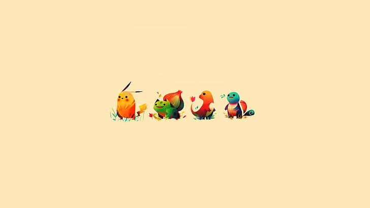 four assorted-color Pokemon characters illustration, four Pokemon illustration, HD wallpaper
