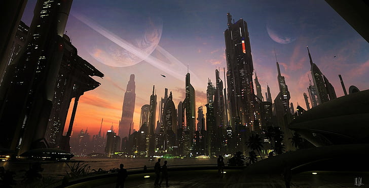 urban, cityscape, science fiction, digital art, futuristic