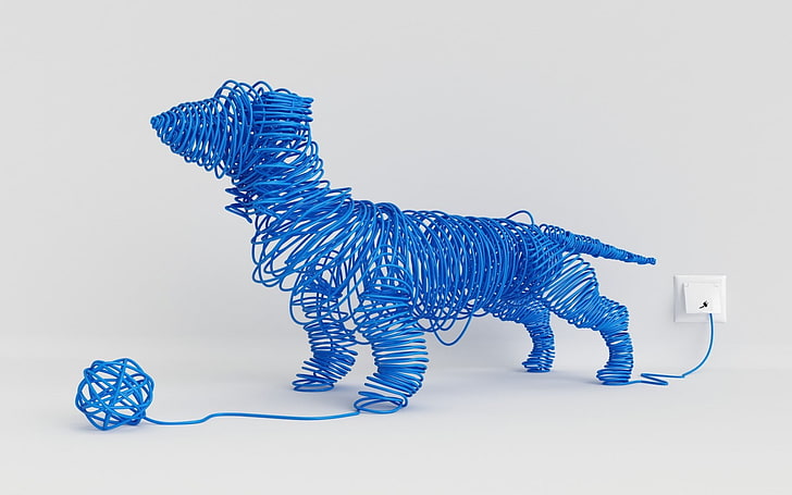 animals, minimalism, dog, blue, wires, electricity, white background