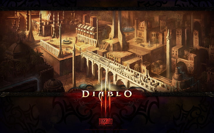 Diablo digital wallpaper, Diablo III, text, communication, architecture