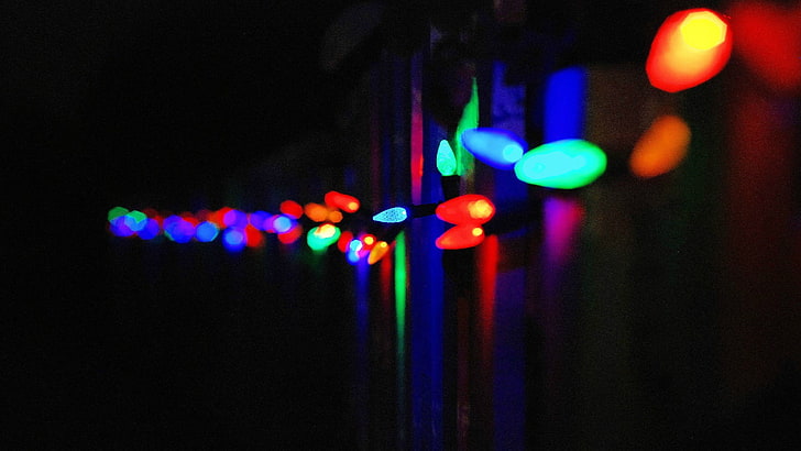 assorted-color string lights, night, illuminated, multi colored