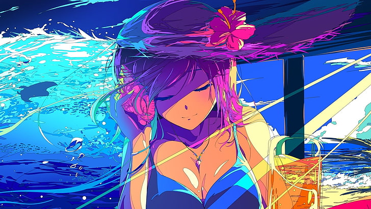 purple-haired female anime character wallpaper, manga, anime girls